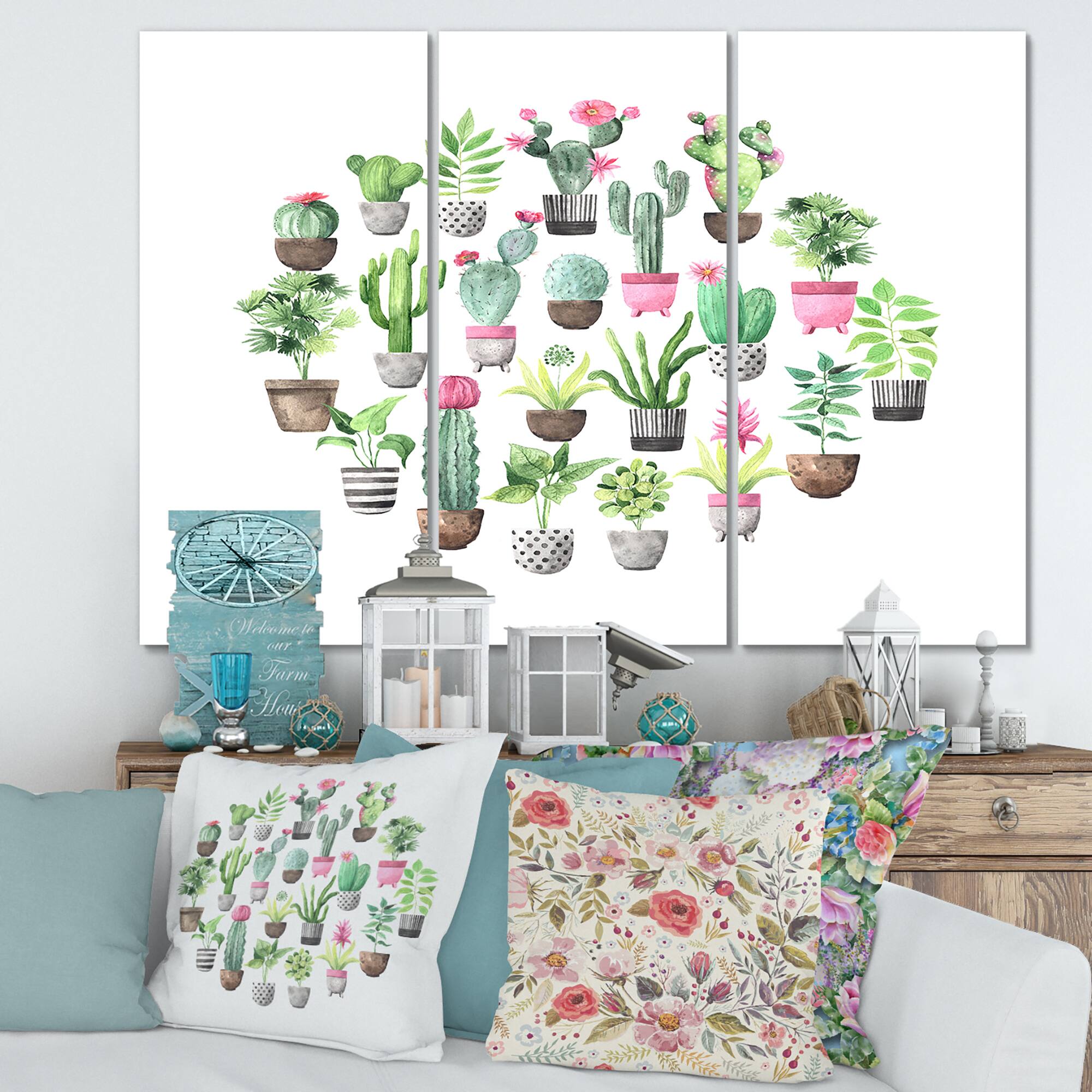Designart - Cacti In Ceramic Pots In Gentle Tones II